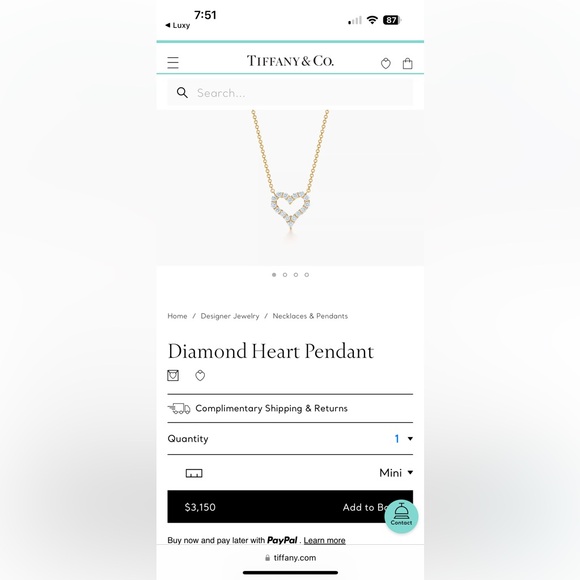 Tiffany &Co. Necklace Mini Heart Pendant Diamond 18k Pink Gold - Picture 2 of 7